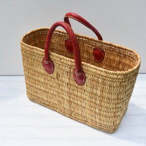 Morroccan French Style Market basket Sturdy Red Leather Handles